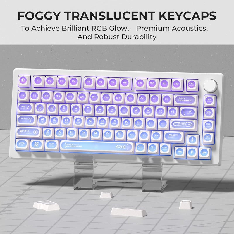 OHY XVX White Shine Through Keycaps for Mechanical Keyboards - 136 Keys White Translucent Cat Eye Design,Cherry MAX Profile, PC+PBT Frosted RGB Keycaps - Image 2
